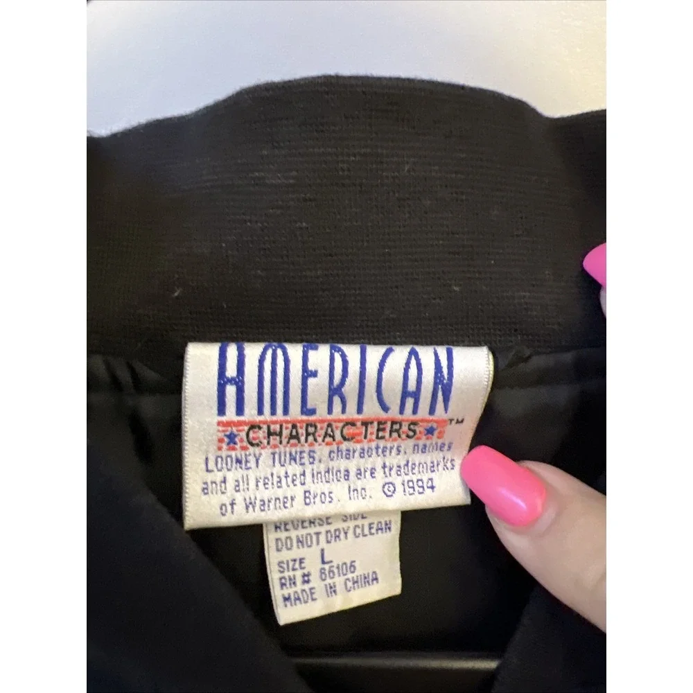 Men's Vintage 100% Silk Loony Tunes Black Lightweight Jacket Size Large 1994